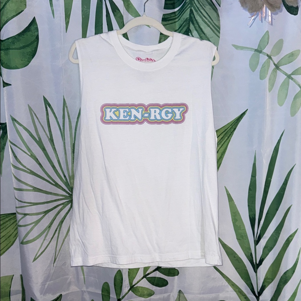 Barbie White Sleeveless 'KEN-RGY' Graphic Tank Top